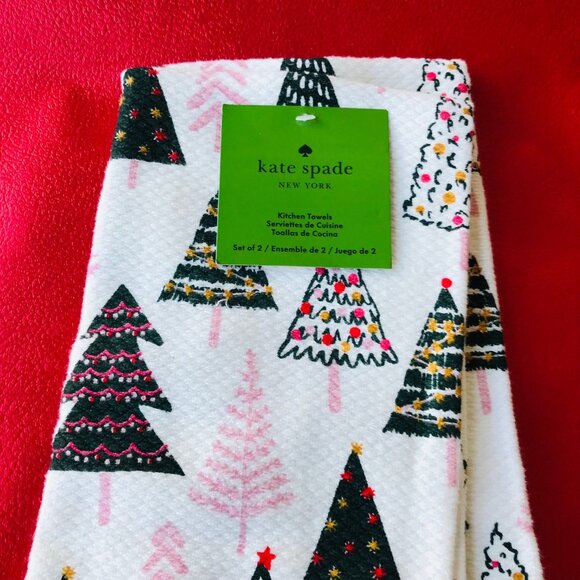KATE SPADE Kitchen Towels 100% Cotton Christmas tree 2 Set - Picture 2 of 5
